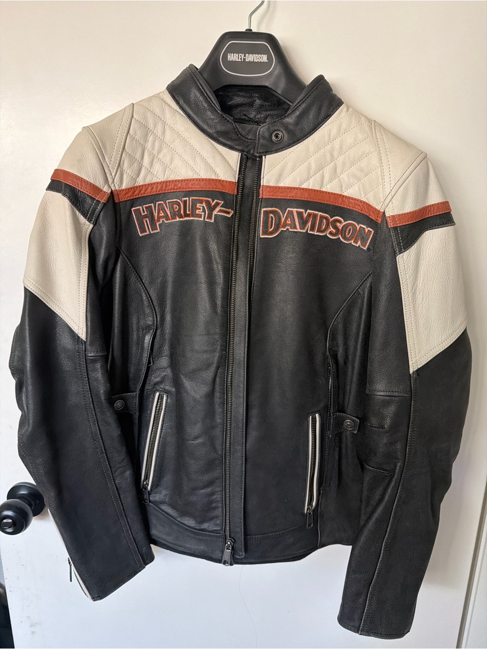 Harley-Davidson Black, Cream & Orange Racing Leather Jacket